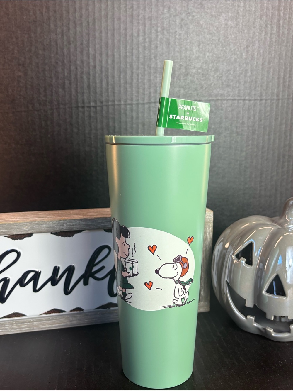 Starbucks Peanuts Green Snoopy Travel Tumbler